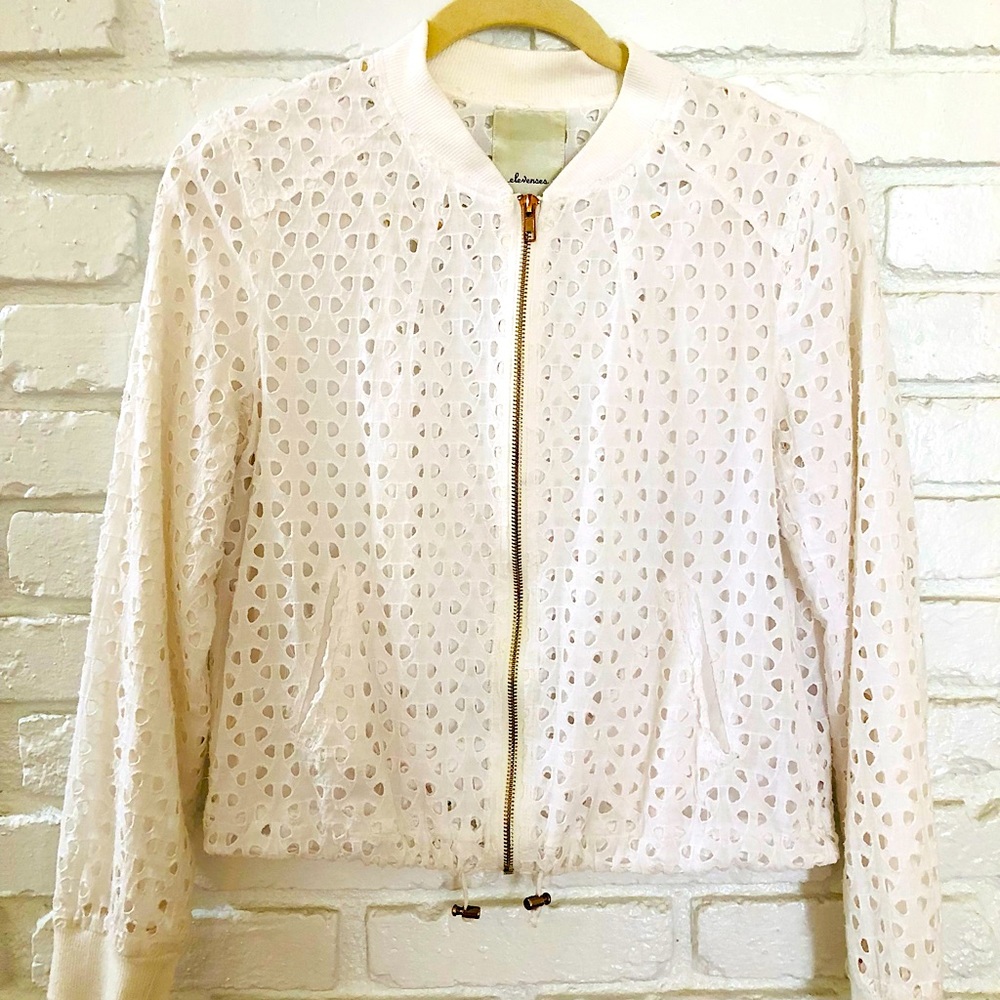 Anthropologie sz S summer eyelet bomber zip front